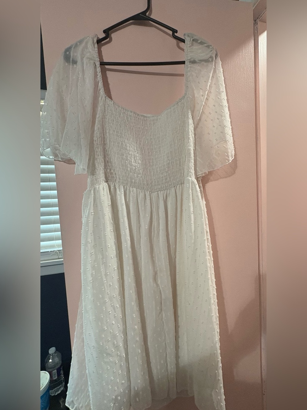 White Swiss Dot Puff Sleeve Midi Dress -
